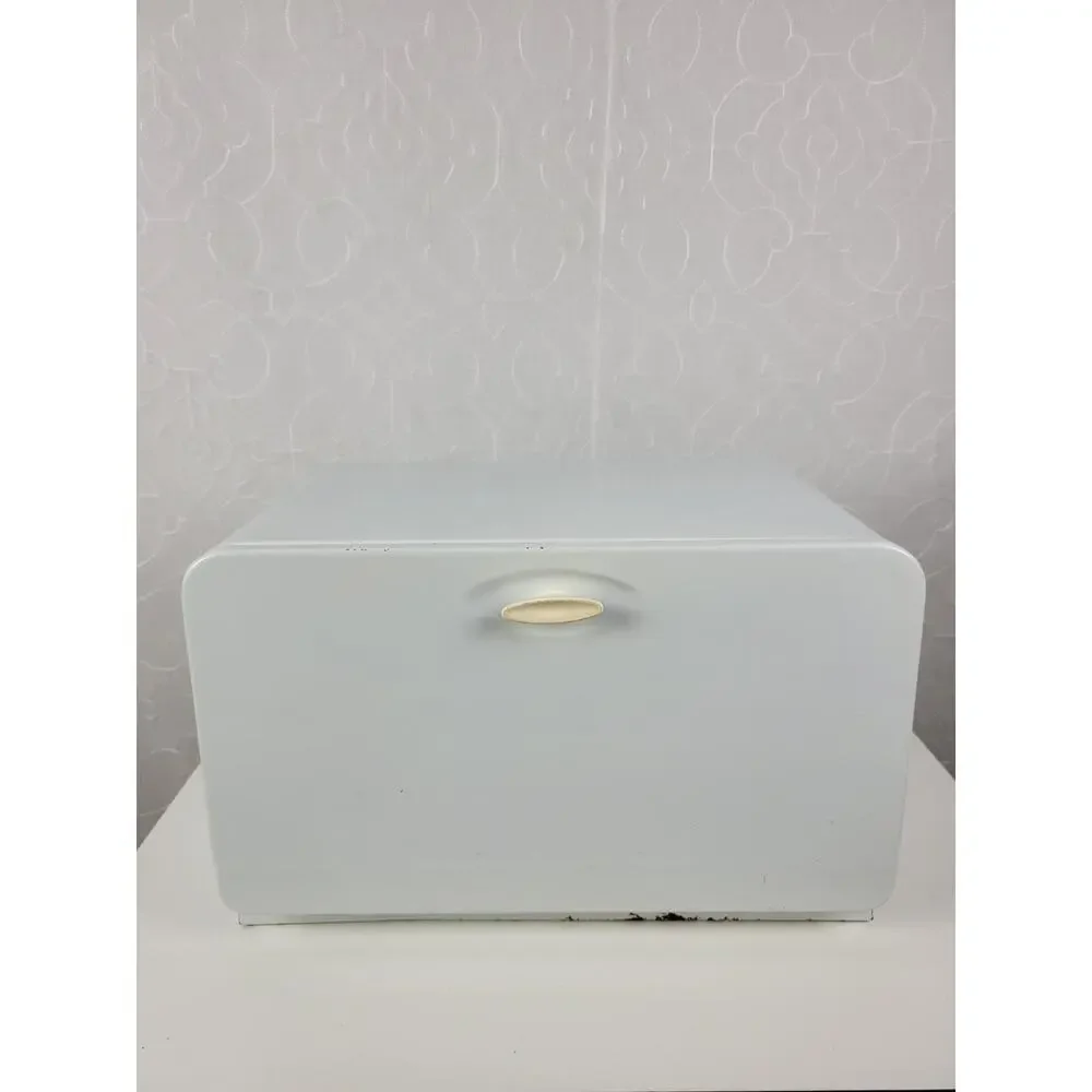 Vintage KCO Canada Bread Box White MCM Metal Retro Kitchen Storage Countertop